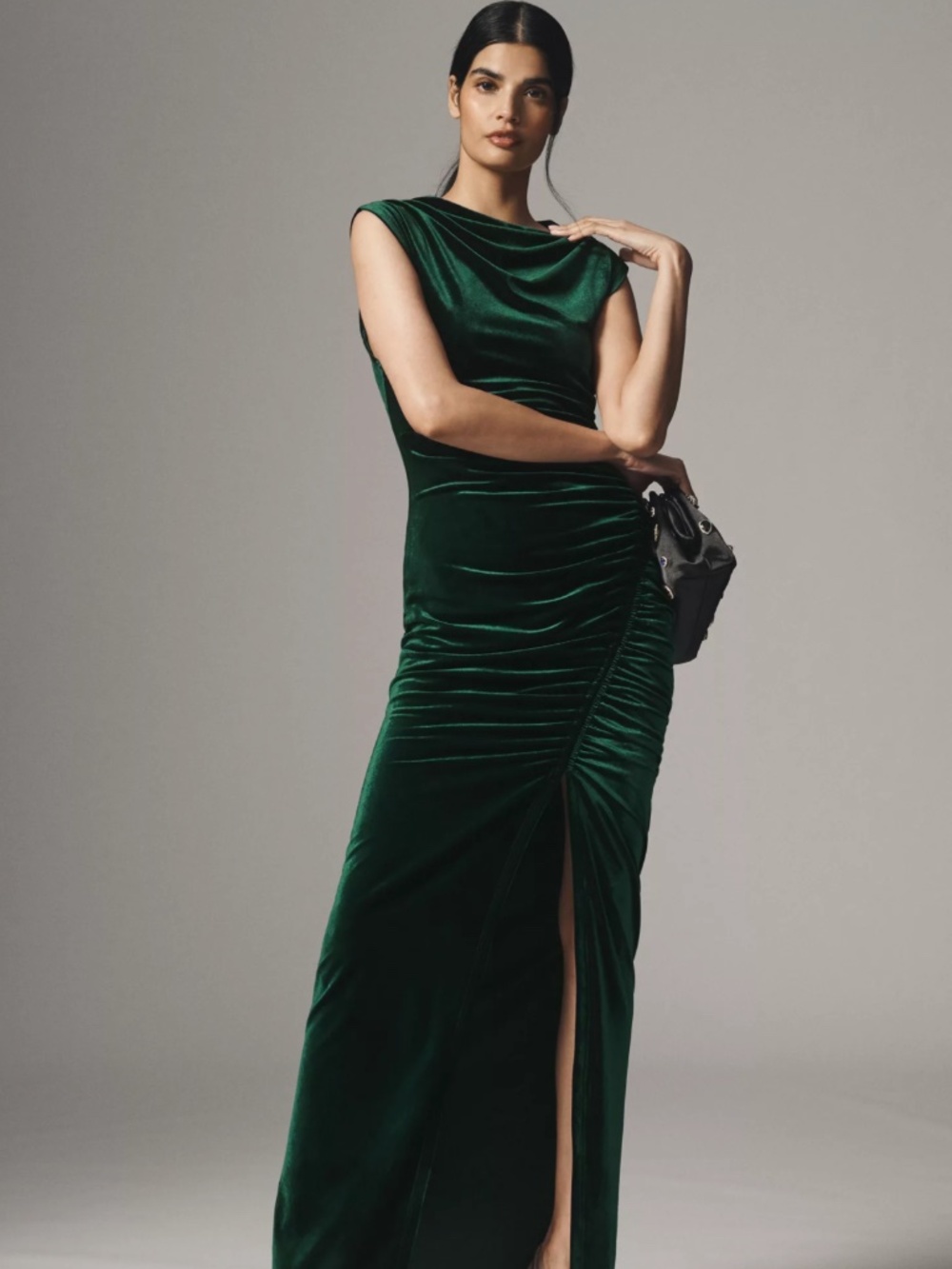 BHLDN Francesca High-Neck Stretch Velvet Maxi Dress
